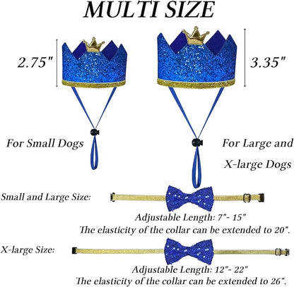 STMK Dog Birthday Party Supplies, Multi Size Dog Birthday Hat with Numbers Bandana Bow Tie for Medium Large Dogs Pets (Blue, Large)