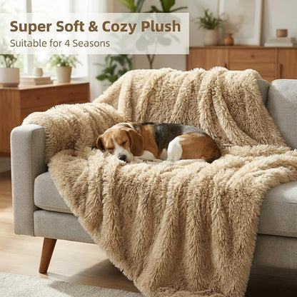 PJYuCien Dog Blankets for Medium Large Dogs Washable - Fluffy Fuzzy Cat Blanket for Couch, Puppy Throw for Furniture with Polyester Fleece, Super Soft Plush for Pet Kitten Doggy, Brown, 50" x 60"