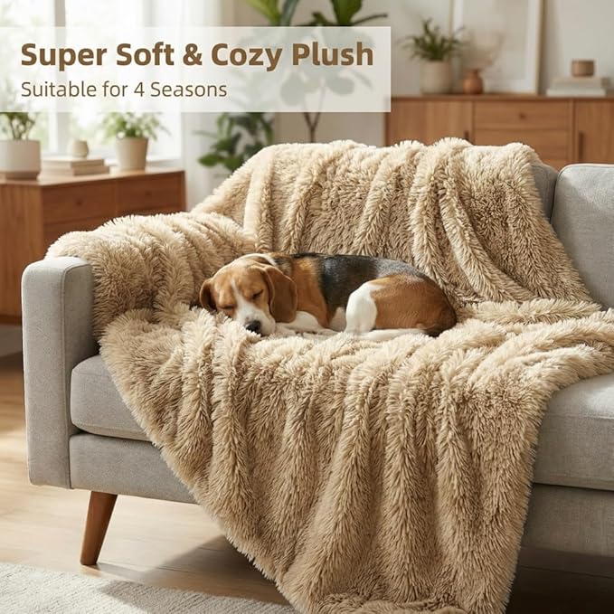 PJYuCien Dog Blankets for Small Medium Dogs Washable - Fluffy Fuzzy Cat Blanket for Couch, Puppy Throw for Furniture with Polyester Fleece, Super Soft Plush for Pet Kitten Doggy, Brown, 30" x 40"