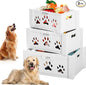 3 Pack Dog Toy Bin Wood Large Dog Toy Basket with Handle and Bone Tags Multi-size Hollow Claw White Wooden Storage Crates for Chew Pets Blankets Food Leash Display Accessories