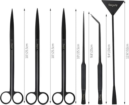 Segarty Aquarium Tools, 6 in 1 Stainless Steel Aquatic Plant Tweezers Scissor Spatula for Planted Freshwater Aquarium Landscaping Cleaning Tools Set & Fish Starter Kit