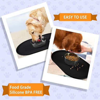 100% Waterproof 0.5" Raised Edge BPA Free Silicone Dog Food Mat, Pet Cat Feeding Mats Contain Spills Protects Floors, Placemats for Cats and Dogs Water Bowl Dishwasher. (Small, Black)