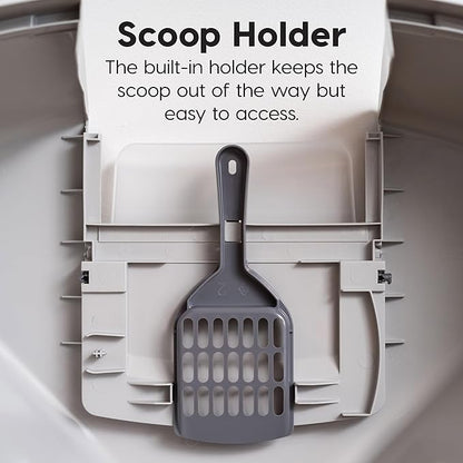 IRIS USA Corner Cat Litter Box Enclosed with Scoop - Privacy and Easy Access for Cleaning, Odor Defensive Hooded Litter Tray, Sturdy Stain Resisting Plastic, Fits in Most Corners, Gray