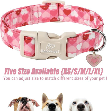 Valentines Dog Collar for Medium Dogs - Cute Valentine Pink Hearts Girl Dog Collars, Adjustable Girly Puppy Collar with Quick Release Buckle for Female Dogs M
