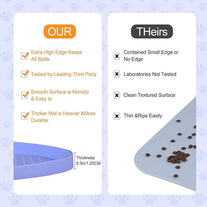 100% Waterproof 1.0" Raised Edge BPA Free Silicone Dog Food Mat, Pet Cat Feeding Mats Contain Spills Protects Floors, Placemats for Cats and Dogs Water Bowl Dishwasher XXL Large.