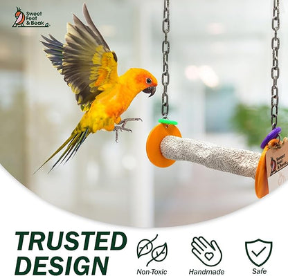 Sweet Feet and Beak Roll Bird Swing - Pumice Perch Bird Toys Trims Nails and Beaks, Safe and Non-Toxic Bird Cage Accessories for Small and Large Birds, Swinging Toys Birds Will Love, Medium 9 Inches
