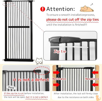 Lumizone Extra Tall Cat Gate 61.02" High Pressure Mounted Extra Wide 34.06"-38.38" (17Sizes) 1.37" Gap No Drilling Auto-Close Tall Pet Gate for Dogs (Black, 34.06"-38.38" W)
