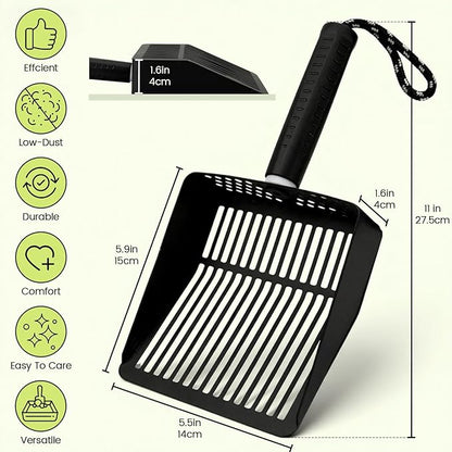 Metal Cat Litter Scooper with Holder, Stainless Steel Metal Litter Scoop Includes Portable Small Broom and Dustpan Set, Speed Sifter Cat Litter Scoop Captures All Clumps, Non-Slip Handle, Easy Clean