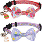 ADOGGYGO Easter Cat Collars with Bow Bell, Breakaway Kitten Bowtie Collar Red Purple Eggs Rabbit Easter Collars for Girl Boy Cats Kittens