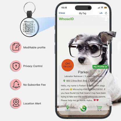 ESA Dog Tag, QR Code Dog Tag, Modifiable Free Pet Online Profile, Scannable QR Code, Scan QR Send Instant Location Alert Email, Silicone Lightweight ID Tag for Dog and Cat (Black, Small)