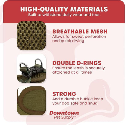 Downtown Pet Supply Step in Dog Harness for Small Dogs No Pull, Medium, Hunter Green - Adjustable Harness with Padded Mesh Fabric and Reflective Trim - Buckle Strap Harness for Dogs