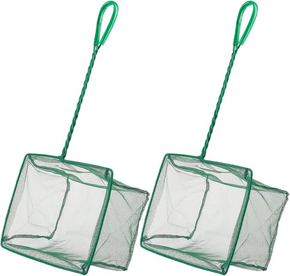 Pawfly Aquarium Fish Net with Braided Metal Handle Square Net with Soft Fine Mesh Sludge Food Residue Wastes Skimming Cleaning Net for Fish Tanks Small Koi Ponds and Pools