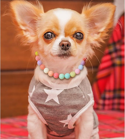 Hosiwei Dog and Cat Rainbow Beads Collar Necklace, Faux Pearls Necklace Pet Jewelry Colorful Candy Colors (Colorful, S(for 3.3-5.5lb))