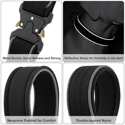 Plutus Pet Tactical Dog Collar, Reflective, Adjustable Heavy Duty Dog Collar, Soft Padded and Comfortable, for Small Medium and Large Dogs (Black, XL)