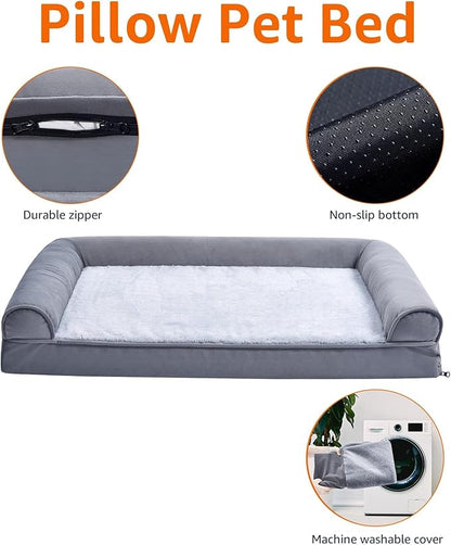 Amazon Basics Living Room Couch Dog Bed with Premium Foam, Non-Slip Bottom, Removable Washable Cover, Pressure-Relief Support for Dogs up to 55lbs, Large (36" x 27"), Grey