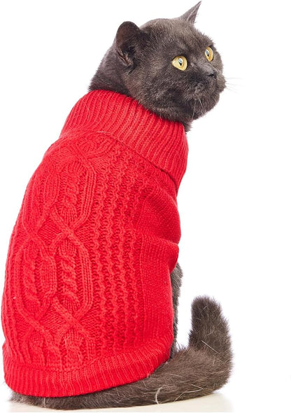 Stretchy Cat Sweater - 17 Colors & 6 Sizes | Snug Winter-Ready Knit for Boy/Girl Cats & Kittens(Red, Small)