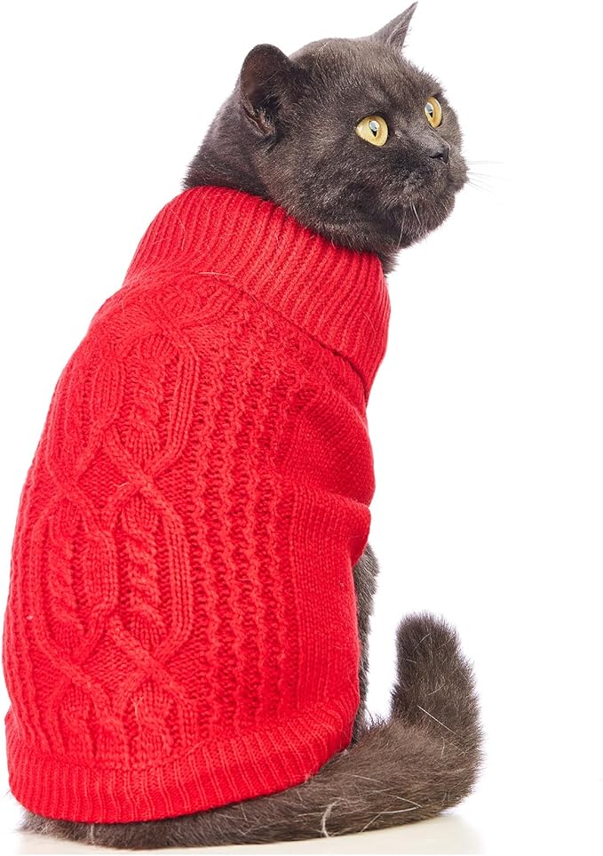 Stretchy Cat Sweater - 17 Colors & 6 Sizes | Snug Winter-Ready Knit for Boy/Girl Cats & Kittens(Red, X-Small)