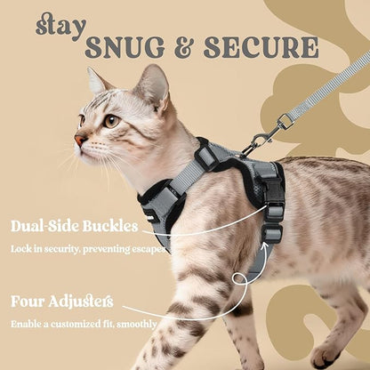 rabbitgoo Cat Harness and Leash for Walking, Escape Proof Soft Adjustable Vest Harnesses for Cats, Easy Control Breathable Reflective Strips Jacket, Grey, M