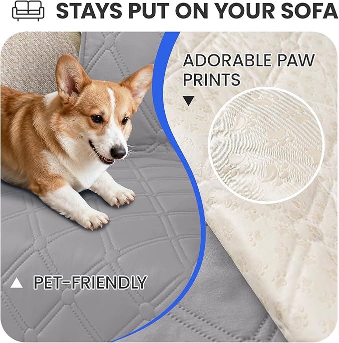 Waterproof Dog Bed Cover Pet Blanket, Soft Couch Cover for Dogs Washable, Non-Slip Dog Blanket Protect Furniture Couch Sofa Car for Puppy Large Dogs Cat (30x53 Inch, Light Grey)