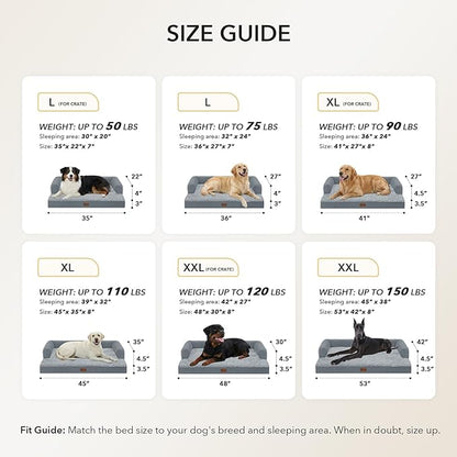 Orthopedic Dog Beds for Extra Large Dogs, Waterproof Egg Crate Foam XL Dog Bed with Sides 45x35Inch, Big Dogs Couch Beds with Removable Washable Cover and Nonskid Bottom, Grey