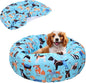 Round Replacement Dog Bed Covers Elastic Edged Washable Pet Bed Protector with Cute Dog Pattern Design for Small & Medium Pet Beds, Cover Only (Blue, 20×9.8 Inch)