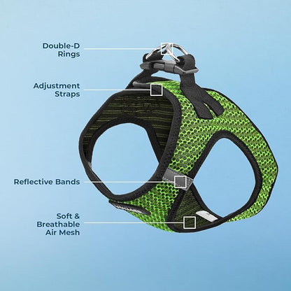 Best Pet Supplies Voyager Step-in Air Harness - All Weather Mesh, Reflective, No Pull Harness for Dogs, Cats - Secure with Hook & Loop Fastener, Buckle, Double D-Rings - Lime Green 2-Tone, L
