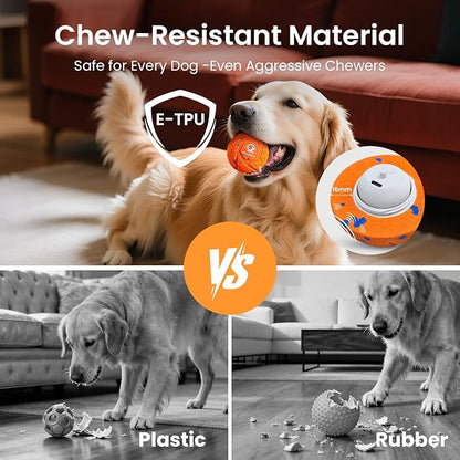 Smart Interactive Dog Ball - Auto Bouncing & Rolling, Chew-Resistant E-TPU Material, 3 Interactive Modes, IPX7 Waterproof, Smart Chase Pet Toy Ball for Medium and Large Dogs (Orange)