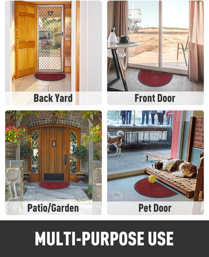 tchdio Door Mat Outdoor Indoor Entrance Doormat-Semicircular Durable Rubber Non Slip Front Door Mat for Outside Inside Entry Entryway Dirt Trapper WelcomeMat for Muddy Paws and Shoes-Red 24”x36”