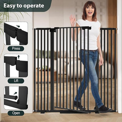 51'' Extra Tall Cat Gate for Doorways Hallways 30-40.9'' Wide, Pressure Mounted Pet Dog Gates No Drilling Auto Close, Cat Fence Barrier Indoor Climb Proof (Black)