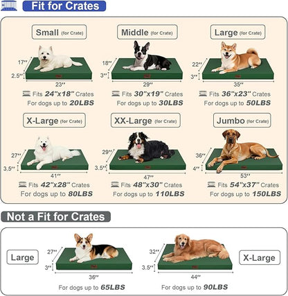 Outdoor All Weather Large Dog Bed, Waterproof Dog Bed for Large Dogs 36x27 Inch, Orthopedic Egg Crate Foam Pet Bed with Washable Removable Oxford Cooling Cover, Dark Green