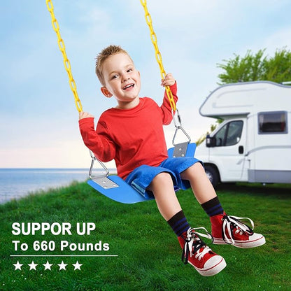 AGPTEK Swing Set, Seat with 66 Inch Anti-Rust Chains Thermoplastic Coated, Support 250lb, Cushion Accessories Replacement with Snap Hooks for Outdoors, Playground, Jungle & Gym - Blue