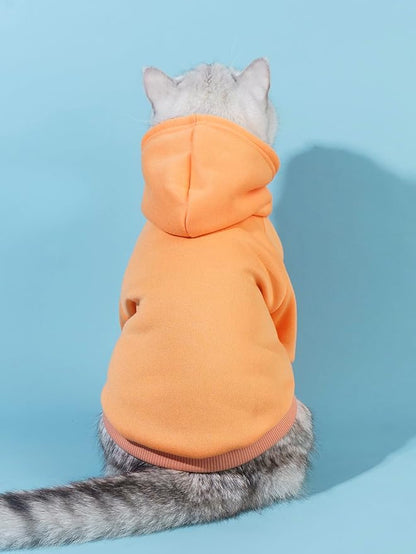 QWINEE Basic Dog Hoodie Sweatshirt Puppy Sweater Warm Cat Costumes Pet Clothes for Chihuahua Puppy Kitten Small Medium Dogs Orange Large