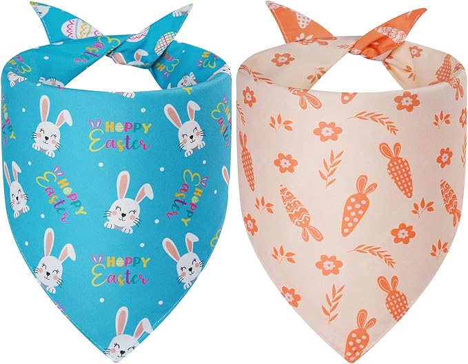 Easter Dog Bandanas XLarge 2PCS, 4 Pattern Colorful Scarf for Boy and Girl, Triangle Reversible Bibs Breed for Puppy Cats Pets