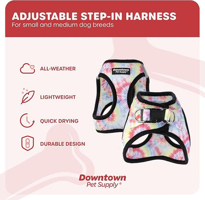 Downtown Pet Supply Step-in Dog Harness – No Pull, Adjustable Padded Mesh with Reflective Trim, Secure Buckle Strap – Comfortable & Breathable Small Dog Harness, Medium, Tye Die