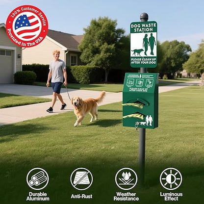 Aluminum Outdoor Dog Bag Dispenser with Pick Up After Your Dog Sign - Wall Mounted Poop Bag Dispenser for Pet Waste -Included Lock and Mounting Hardware