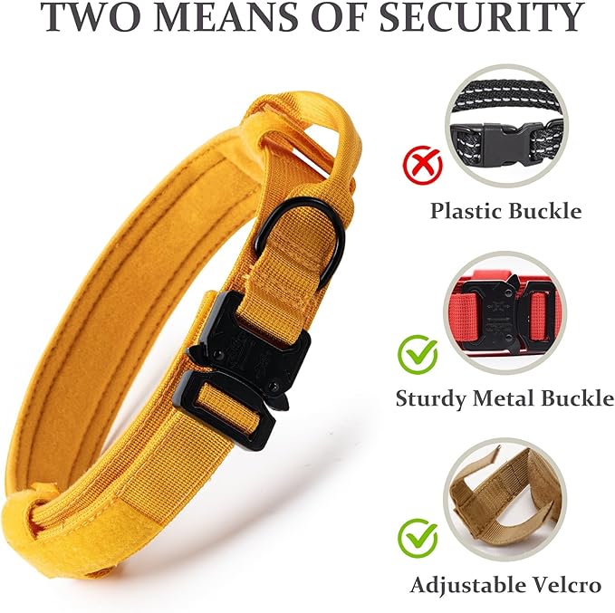 Tactical Dog Collar, Adjustable Military Training Nylon Dog Collar with Control Handle and Heavy Quick-Release Metal Buckle for Small Medium Large Dogs, Yellow M