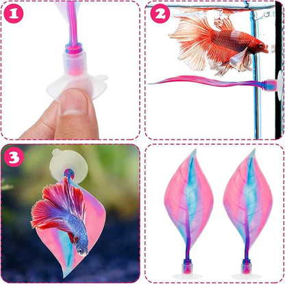 WILLBOND 2 Pcs Pink Silicone Betta Fish Bed Leaf Hammock Betta Fish Tank Accessories Decorations for Aquarium Ornaments, Practical Resting Spot, No Bpa, Comfortable and Safe