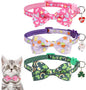 KOOLTAIL St Patricks Day Cat Collars Breakaway with Bowtie and Bells,3 Pack Adjustable Fancy Easter Kitten Collar with Safety Buckle for Girls Boys Kitty,Cute Cat Charm Pendant Holiday