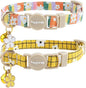 Faygarsle 2 Pack Striped Plaid Floral Pattern Cat Collars Breakaway Safety Collar with Bell Spring Summer Design for Girl Cats,Yellow Multicolor