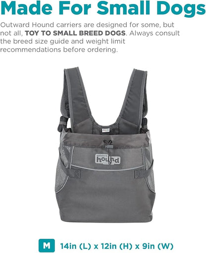 Outward Hound PupPak Dog Front Carrier, Medium, Grey – Hands-Free Hiking & Camping Pet Backpack for Small Pets up to 20 lbs, Padded Straps, Breathable Mesh, Water-Resistant, Safety Clip