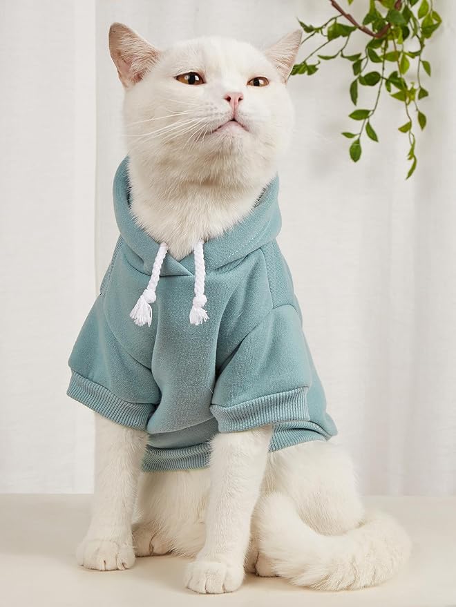 QWINEE Basic Dog Hoodie Sweatshirt Puppy Sweater Warm Cat Costumes Pet Clothes for Chihuahua Puppy Kitten Small Medium Dogs Grey and Cadet Blue X-Large