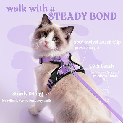 rabbitgoo Cat Harness and Leash for Walking, Escape Proof Soft Adjustable Vest Harnesses for Cats, Easy Control Breathable Reflective Strips Jacket, Light Purple, XXS