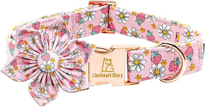 Lionheart glory Dog Collar Flower Collar Pink Dog Collar with Flower Spring Summer Cute Collar Dog Female Soft Durable Adjustable Dog Collars for Large Dogs