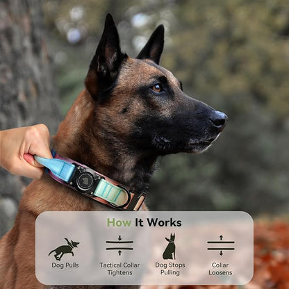 2026 Upgrade Waterproof AirTag Dog Collar, Military Tactical Dog Collar with AirTag Holder, Comfortable Control Handle and Metal Buckle, GPS Dog Collar Holder for Medium to Large Dogs (Pastel lcing,L)