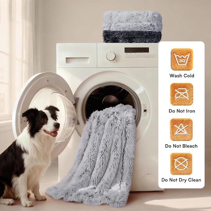 Luciphia Large Waterproof Dog Blanket Pet Washable Liquid Proof Furniture Protector Medium Shaggy Plush Calming Long Faux Fur Bed Cover for Couch Cat Blankets Kitten Doggy, Mist Grey, 40" x 50"