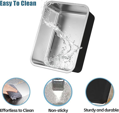 Stainless Steel Cat Litter Box - Metal Medium to Large High Sided Litter Pan Tray, Easy to Clean No Stick No Smell Litter Box Toilet for Indoor Kitty, Kitten (Black, 17.7" x13.8" x6")