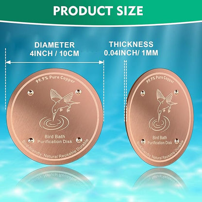 1 Pcs Copper Disc for Bird Bath | 99.99% Pure Copper Plate & Birdbath Disk | 0.6mm Thick Reinforced Design | Maintains Clean Water Naturally | Fits All Birdbath Bowls Year-Round (Bird Style 3)