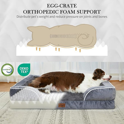 Comfort Expression Orthopedic Dog Bed for Medium Dogs 30x20 Inch, Waterproof Supportive Egg Crate Foam Medium Pet Bed with Removable Bolster, Dog Couch with Washable Cover & Non-Slip Bottom, Dark Grey