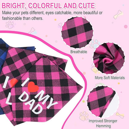 GreenJoy Cute Plaid Dog Bandana – Washable Pet Triangle Scarf for Small, Medium, Large Dogs and Cats, Adjustable Pet Accessory for Birthday, Wedding and Christmas (Pink (I Love My Dad), Large)