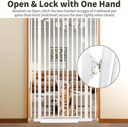 59“ Extra Tall Cat Gate for Doorway：29.4-33.4” Wide Pet Gate, Auto Close/One Handed Open, 1.34” Extra Small Gap, No Drill Pressure Mount Tall Cat Gate for Interior Stairs/Kitchens/Hallways (White)